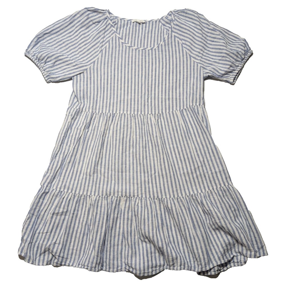 BEACH LUNCH LOUNGE Women Large Blue White Striped Linen Blend Coverup Dress